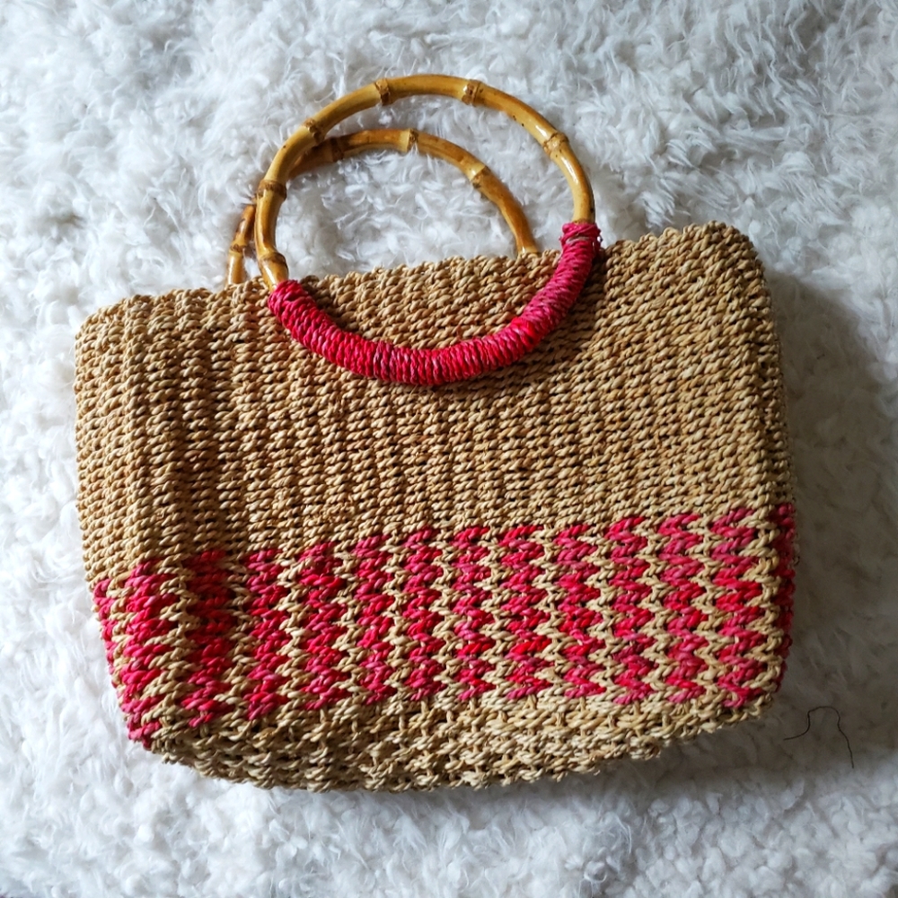 🪩 vintage • cornhusk and bamboo purse